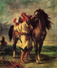 Араб, седлающий свою лошадь (Э. Делакруа)